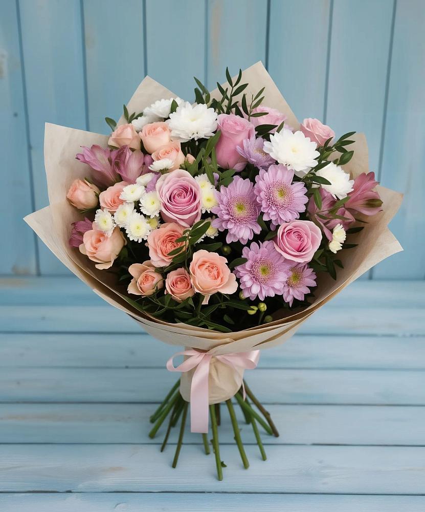 Букет цветов из: Хризантемы, Розы и Альстромерии в Янкуле