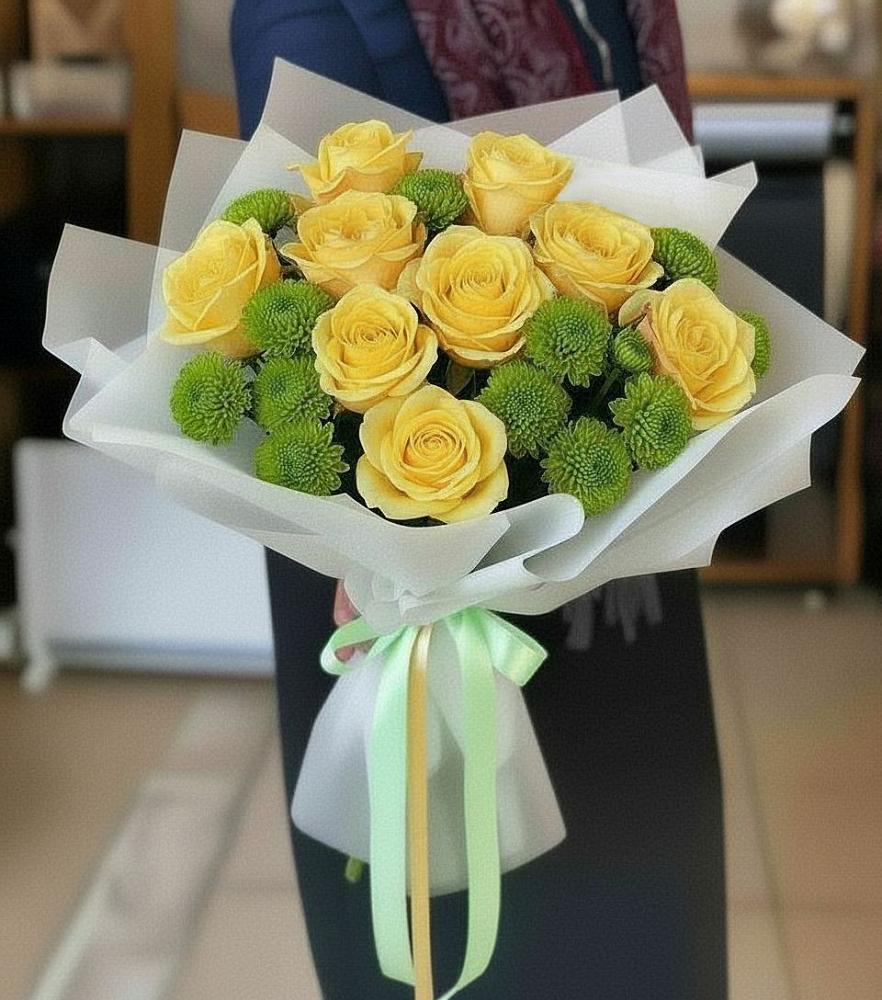 Букет цветов из: Хризантемы и Розы в Янкуле