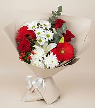 Букет цветов из:  Розы, Хризантемы, Герберы и Лилии в Янкуле