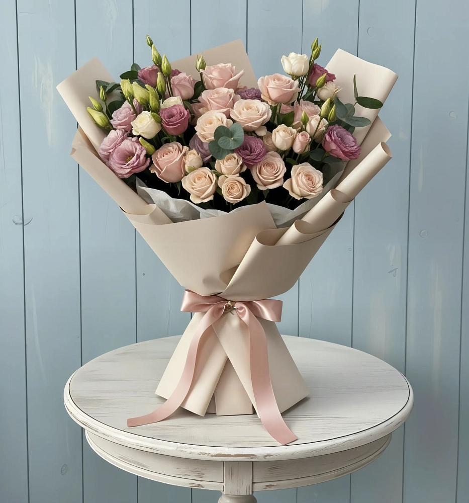 Букет цветов из: Розы и Лизиантусы в Янкуле