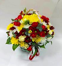 Цветочная композиция из Хризантемы и Розы в корзине в Янкуле
