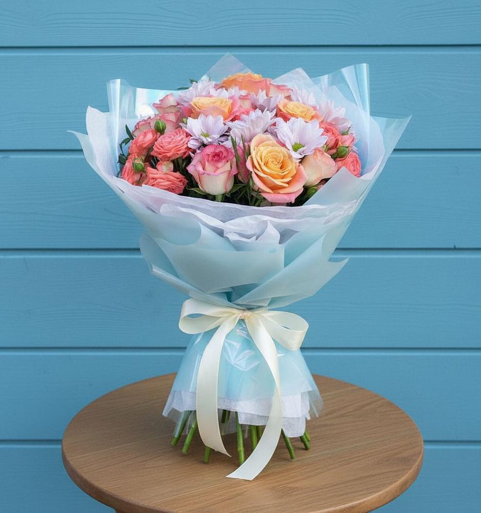 Букет цветов из: Хризантемы и Розы в Янкуле